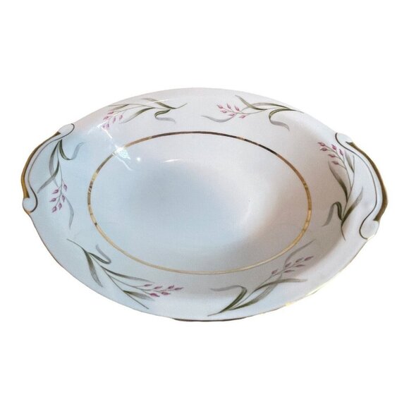Seyei Bowl Serving Porcelain White Gold Trim Flowers Oval Nagoya Japan 10.5" - Picture 3 of 10